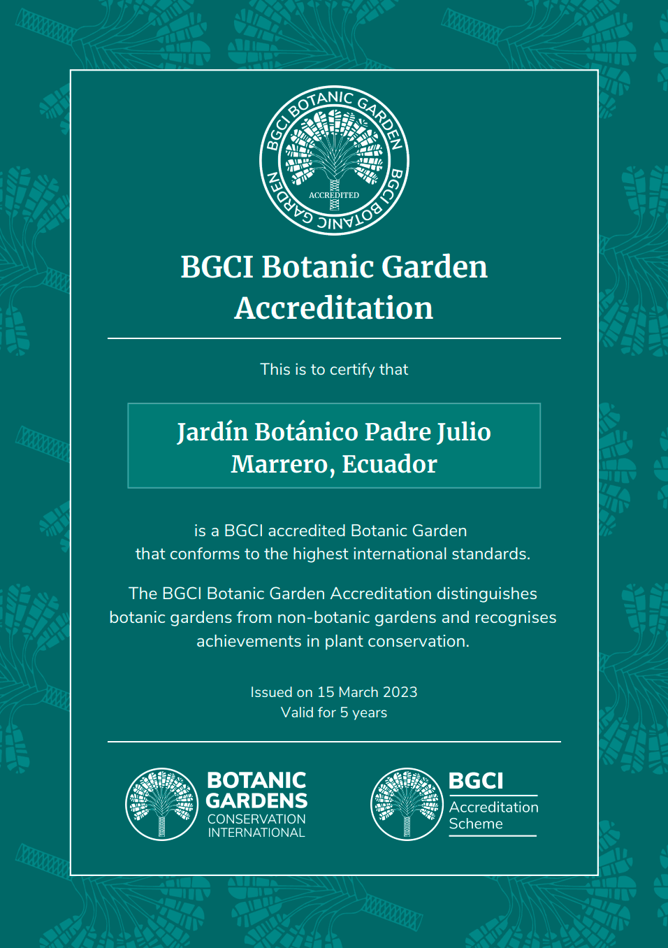 Acreditación Jardín Botánico Padre Julio Marrero BGCI